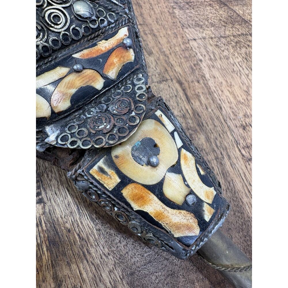 Vintage Handmade Moroccan Fire Bellow With Camel Bone Wood Brass And Leather - Picture 3 of 8